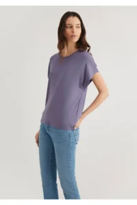 Mavi Low Shoulder Purple Basic T-Shirt Regular Fit / Normal Cut 1611649-70608 - Image 2