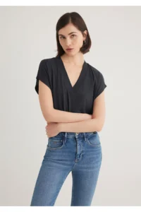 Mavi Lux Touch (TENCEL™) V Neck Black Modal T-Shirt Regular Fit / Normal Cut 1612250-900 - Image 3