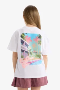 DeFacto Crew Neck Printed Short Sleeve T-Shirt Girls - Image 7