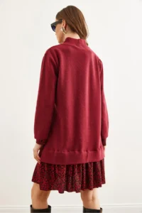 Olalook Women's Burgundy Red Garnished Thessaloniki Dress - Image 5