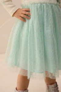 Minipodyum Bow Printed Collar Detailed Tulle Girls' Dress - Image 4