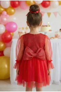 penu baby kids Red Long Tulle Sleeve Detailed Tutu Dress for Baby Girl - Image 4