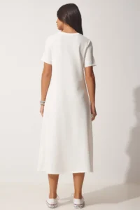 Happiness İstanbul Women Ecru A Cut Summer Penye Dress - Image 4