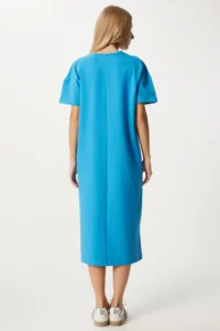 Happiness İstanbul Women's Blue Cotton Summer Daily Combed Cotton Dress - Image 4