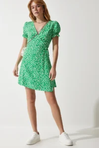 Happiness İstanbul Women Green Patterned Viscose Weaving Dress