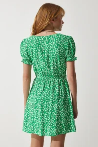 Happiness İstanbul Women Green Patterned Viscose Weaving Dress - Image 6