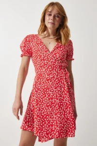 Happiness İstanbul Women Oranj Patterned Viscose Weaving Dress - Image 2