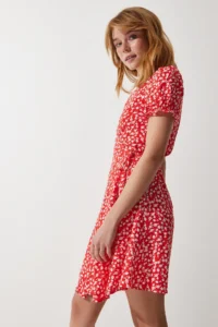 Happiness İstanbul Women Oranj Patterned Viscose Weaving Dress - Image 3