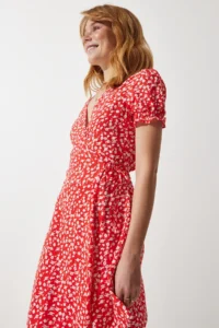 Happiness İstanbul Women Oranj Patterned Viscose Weaving Dress - Image 4
