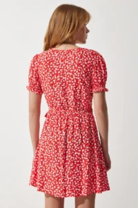 Happiness İstanbul Women Oranj Patterned Viscose Weaving Dress - Image 6