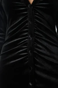 Happiness İstanbul Women Black Shirred Mini Velvet Dress - Image 5