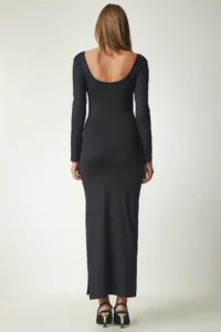 Happiness İstanbul Women Black U-Neck slit Sandy Dress - Image 6