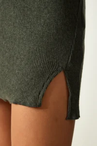 Happiness İstanbul Women's Khaki Mini Slit Corduroy Knitted Dress - Image 4