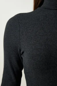 Happiness İstanbul Women's Anthracite Turtleneck Corduroy Knitted Dress - Image 5