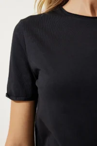 Happiness İstanbul Women's Black Crew Neck Basic Knitted T-Shirt - Image 4