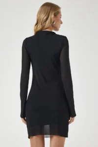 Happiness İstanbul Women's Black Chiffon Sleeve Gathered Saran Knitted Dress - Image 5