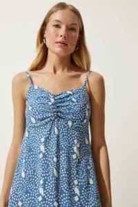 Happiness İstanbul Women's Indigo Blue Strappy Patterned Viscose Dress - Image 5