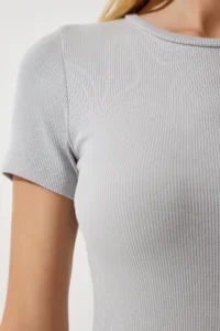 Happiness İstanbul Women's Stone Crew Neck Saran Ribbed Knitted Dress - Image 3
