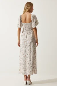 Happiness İstanbul Women's Ecru Slit Detailed Flounce Viscose Dress - Image 8