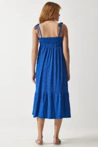 Happiness İstanbul Women's Blue Strap Crinkle Summer Knitted Dress - Image 5