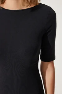 Happiness İstanbul Women's Black Gather Detailed Summer Knitted Dress - Image 3