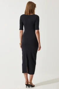Happiness İstanbul Women's Black Gather Detailed Summer Knitted Dress - Image 4