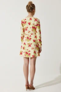 Happiness İstanbul Women's Yellow Floral Mini Wrap Chiffon Dress - Image 6
