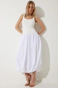 Happiness İstanbul Women White Balloon Midi Dress - Image 2