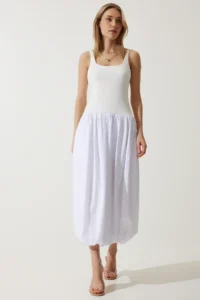 Happiness İstanbul Women White Balloon Midi Dress - Image 3