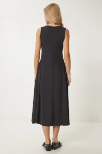 Happiness İstanbul Women Black with pocket Summer flared Midi Dress - Image 6