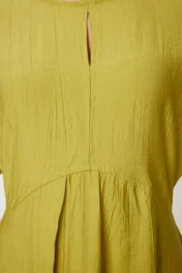 Happiness İstanbul Women's Oil Green Wrinkle Effect Midi Woven Dress - Image 6