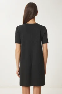 Happiness İstanbul Women Black Oversized Basic Knit Dress - Image 6