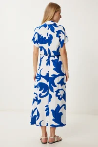 Happiness İstanbul Women's Blue White Patterned Summer Viscose Shirt Dress - Image 3