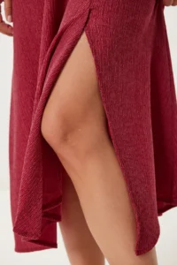 Happiness İstanbul Women's Burgundy Flounce Slit Midi Crinkle Dress - Image 4