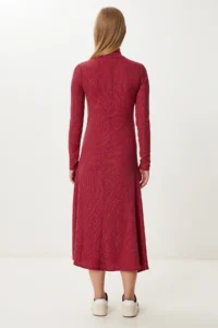 Happiness İstanbul Women's Burgundy Flounce Slit Midi Crinkle Dress - Image 5