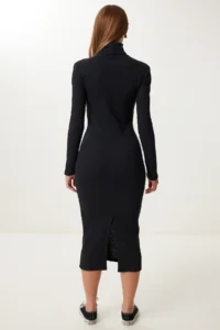Happiness İstanbul Women's Black Turtleneck Corduroy Knitted Dress - Image 4