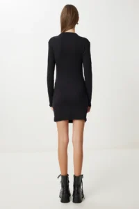 Happiness İstanbul Women Black Shirred Flexible Mini Knitting Dress - Image 5