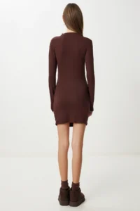Happiness İstanbul Women's Brown Gathered Flexible Mini Knitted Dress - Image 5