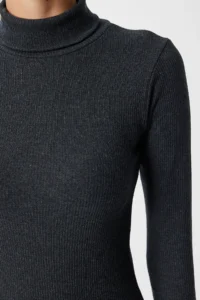Happiness İstanbul Women's Anthracite Turtleneck Slit Corded Knitted Dress - Image 2