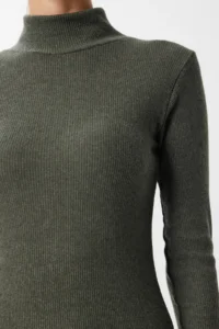 Happiness İstanbul Women's Anthracite Turtleneck Slit Corded Knitted Dress - Image 2
