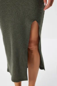 Happiness İstanbul Women's Anthracite Turtleneck Slit Corded Knitted Dress - Image 3