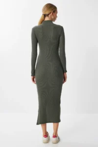 Happiness İstanbul Women's Anthracite Turtleneck Slit Corded Knitted Dress - Image 4