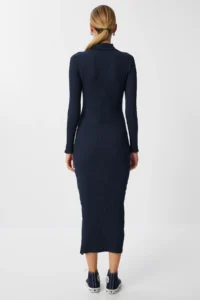 Happiness İstanbul Women's Anthracite Turtleneck Slit Corded Knitted Dress - Image 5