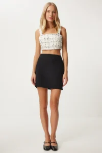 Happiness İstanbul Women Black Mini Tweed Skirt