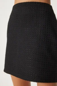 Happiness İstanbul Women Black Mini Tweed Skirt - Image 5
