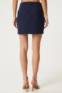Happiness İstanbul Women Navy Blue Mini Tweed Skirt - Image 4