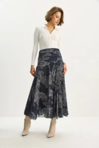 Bianco Lucci Women's Drape Waist Detailed Lined Shawl Pattern Bohemian Long Skirt - Image 3