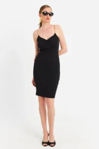 Cool & Sexy Women's Black Chain Strap Camisole Midi Dress - Image 2