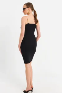Cool & Sexy Women's Black Chain Strap Camisole Midi Dress - Image 4