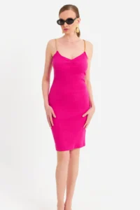 Cool & Sexy Women's Fuchsia Chain Strap Camisole Midi Dress